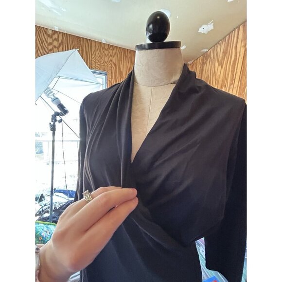 J McLaughlin Solid Black Stretch Dress V-Neck Wrap Dress Sz M Knee Length - Picture 4 of 9